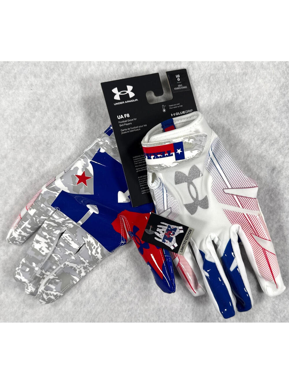 Under Armour Mens Large UA F8 Football Gloves Texas Limited Edition GlueGrip NWT